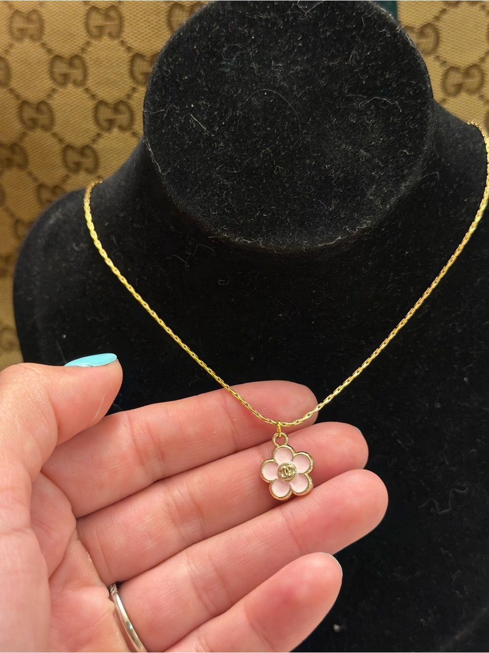 Pink Flower Pendant Upcycled stainless steel Necklace